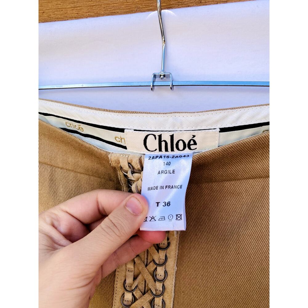 Chloe Tan Flare Suede Lace Up Bell Bottom Pants - Picture 4 of 6
